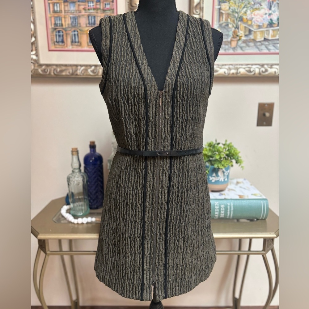 VINTAGE DONCASTER CLASSIC KHAKI & BLACK FULL ZIP MINI DRESS/ LONG VEST SIZE S